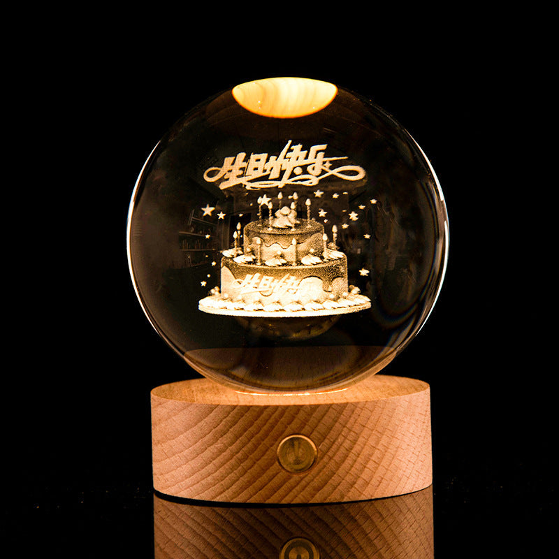 Kristallkula – 3D lasergraverad galax med lysande LED-display
