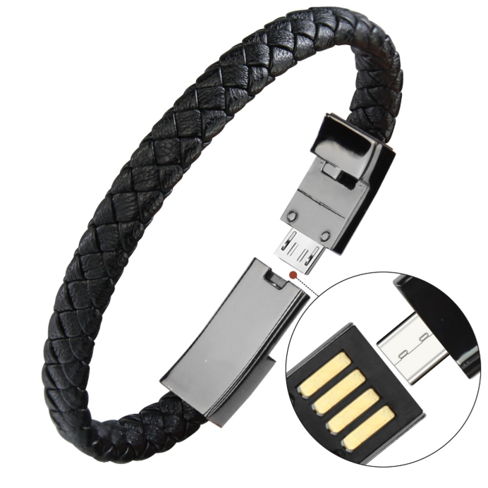 Bärbart läderarmbandsladdare med USB
