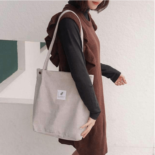 Corduroy Shoulder Tote Bag