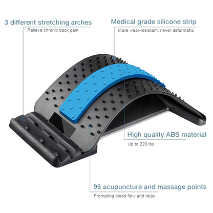Ergonomisk ländryggssträckare och ryggmassagerare
